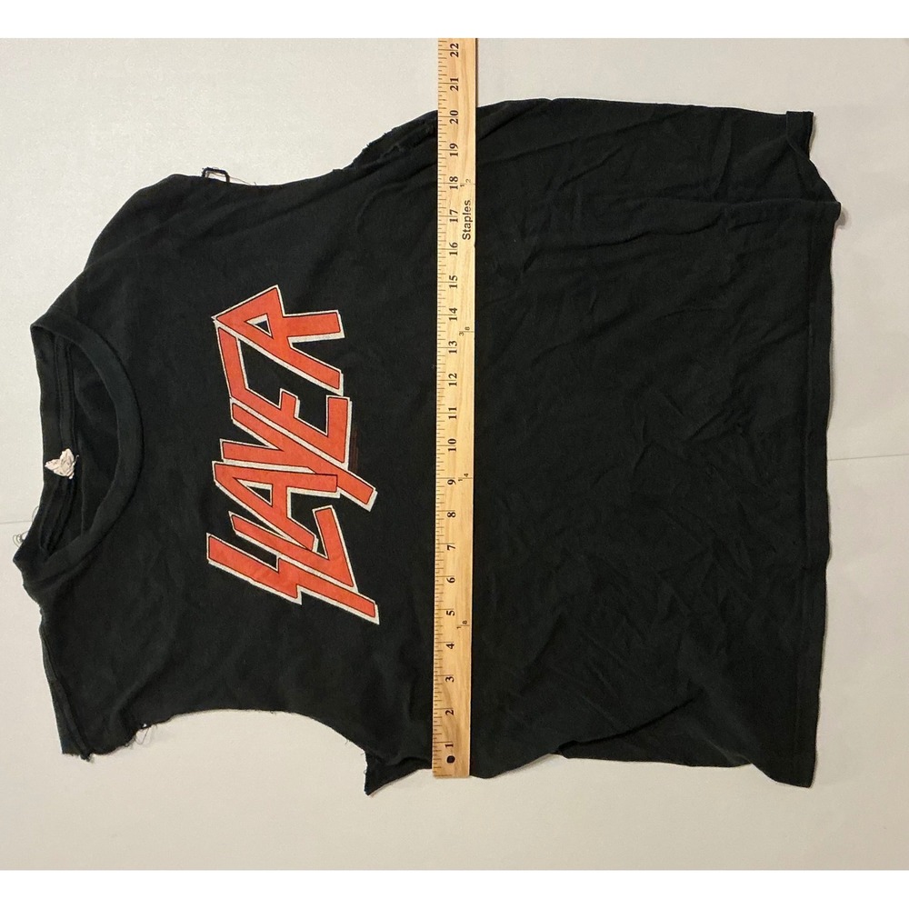 Vintage Slayer Sleeveless Muscle T-Shirt Black Distressed Thrashed Band Tee‎ L - Picture 3 of 5